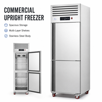 Réfrigérateur vertical commercial 500L à deux portes, en acier inoxydable, avec refroidissement par ventilateur et compresseur Embraco