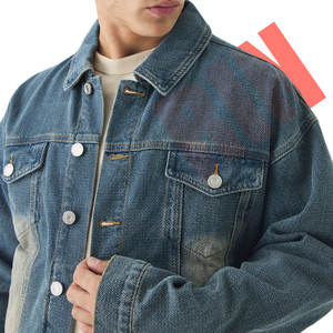Unisex Stylish Versatile Lightweight Acid Wash Denim <b>Jacket</b> Custom Logo Boxy <b>Herringbone</b> Fabric Men Women OEM Service - Product Image 3