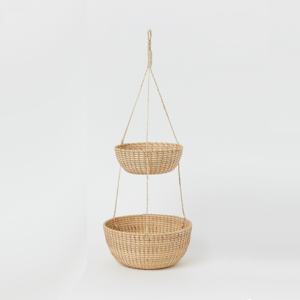 Cesta de Frutas de Ratán de 2 Niveles, Cestas Colgantes Dobles Tejidas a Mano, Organizadores de Cocina de Bajo Costo - Product Image 2