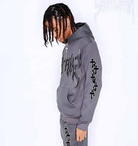 OEM ขายส่งชุดวอร์มผ้าฝ้ายคุณภาพสูงน้ําหนักมากโลโก้ที่กําหนดเองพิมพ์ซิลค์สกรีนกางเกงวอร์มและชุดเสื้อกันหนาวหมวก - Product Image 5