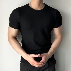 เสื้อยืดคอกลมและแขนสั้นสำหรับผู้ชาย, เสื้อยืดสีดำสีขาวลายขวางลำลองแขนสั้นฤดูร้อน - Product Image 2