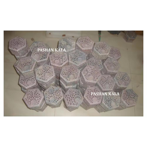 Cajas de almacenamiento de joyería tallada de esteatita Natural hecha a mano con forma Hexagonal de diseño antiguo para proveedor de propósito de regalo corporativo - Product Image 1