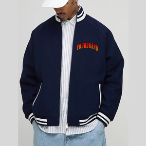 Venta al por mayor de alta calidad personalizado Chenille bordado Logo 100% algodón lana Color sólido peso pesado Varsity chaqueta de invierno para hombre - Product Image 4