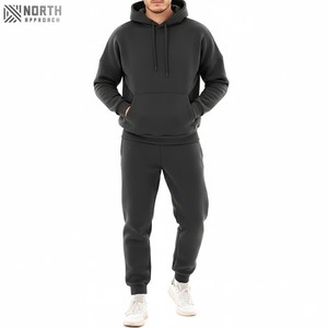 Meilleure vente Ensemble sweat-shirt et pantalon de sport pour homme, hiver, uni, style vintage, teinture unie, 100% coton, léger, respirant - Product Image 1