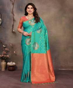 ÚLTIMO BANARASI COBRE DE SEDA ZARI TRABAJO SAREE CON BLUSA DESCOSTADA ROPA DE NOVIA PRECIO AL POR MAYOR ROPA ÉTNICA - Product Image 4