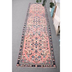 Turkish Vintage <b>Runner</b> <b>Rug</b> 2.8x9.8 ft (85x300 cm), Pink Animal Print <b>Rug</b> - Product Image 1