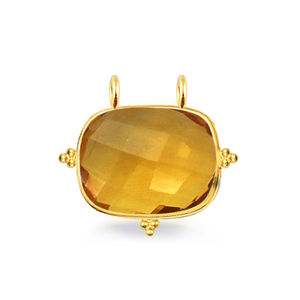 925 argent Sterling Rectangle à facettes Citrine pierre précieuse deux boucles fantaisie lunette collier à faire soi-même fabrication de bijoux connecteur - Product Image 1