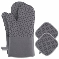 Maniques et protège-plats en silicone gris résistants à la chaleur, antidérapants, avec doublure en coton, pour la cuisine et la pâtisserie