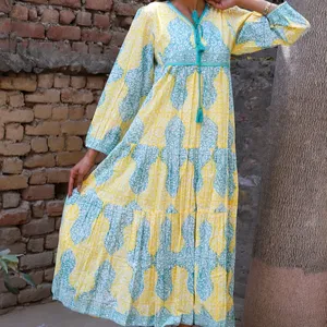 Imprimé personnalisé été bohème robes décontractées pour les femmes dos nu sans manches Maxi fente taille naturelle bouton décoration - Product Image 1