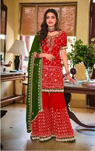 ชุดสูทผ้าส่าหรีอินเดียสำหรับปาร์ตี้ชุดเย็บปักลวดลายผ้าทอหยาบ - Product Image 5