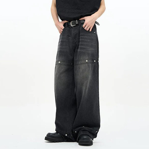 Personnalisé Baggy Jeans Hommes Nouveau Droite Couture Rivet Noir Jeans Lavage Vintage Streetwear Jeans Pantalon pour Hommes Femmes 2025 - Product Image 3