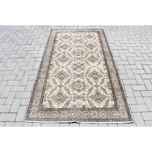 Alfombra Turca de 3.8x6.9 pies, Alfombra Vintage, Alfombra a Rayas Marrones - Product Image 1