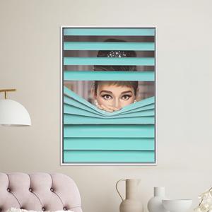 Audrey Hepburn Canvas Print: Retro Teal Shutter Design, Hollywood Glam,WHITE <b>FRAMED</b> CANVAS - Product Image 1