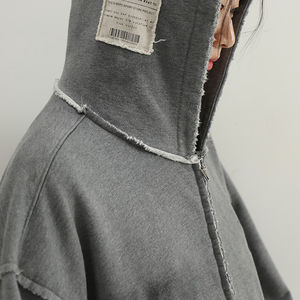 Sweat à capuche surdimensionné avec impression de logo graffiti personnalisée, coton lourd 460g, molleton français, fermeture éclair, sweat à capuche court - Product Image 5