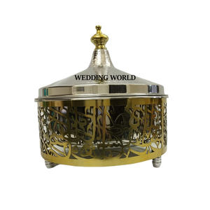 Hotpot en bois forme ronde vaisselle fait à la main Designer casserole noyer fini concepteur métal chauffe-plats - Product Image 4