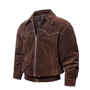 Chaqueta de bombardero de cuero genuino para hombre, chaqueta informal de otoño e invierno, chaqueta de cuero marrón de gran oferta, recién llegado, Pu de talla grande - Product Image 5
