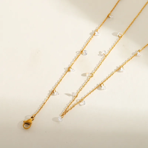 Conjunto de collar y pulsera de cadena de cable de acero inoxidable con abalorios múltiples de circón, joyería chapada en oro para mujer, diseño minimalista - Product Image 2