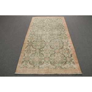 Turkish Vintage Rug, Area 3.8x6.6 ft (115x200 cm) Rug, <b>Brown</b> Patchwork <b>Wool</b> Rug - Product Image 1
