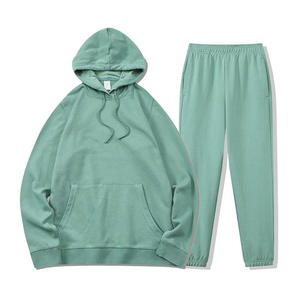 Ensemble de survêtement décontracté en coton épais uni pour l'hiver, sweat-shirt à capuche et pantalon de survêtement, taille plus - Product Image 5