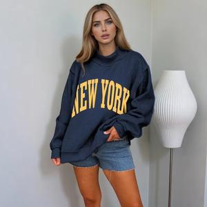 Polyester/Cotton Fleece Women's <b>Long</b> Autumn Oversize Mock Neck Loose Fit Fully Customizable Streetwear <b>Sweatshirt</b> - Product Image 4