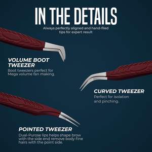 Eyelash Extension Tweezers, Fiber Tip lash Straight and Curved And Volume Eye Lash Tweezers for Extensions - Product Image 3