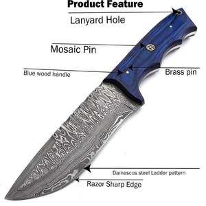 Couteau Skinner de chasse en acier damassé fait à la main avec poignée confortable et étui en cuir - Product Image 1