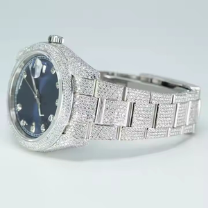 Reloj de Pulsera Azul Personalizado para Hombre, con Diamantes de Moissanita con Claridad VVS, Cuarzo Miyota Analógico, Cristal de Acero Inoxidable, Estilo Moderno y Ejecutivo - Product Image 4