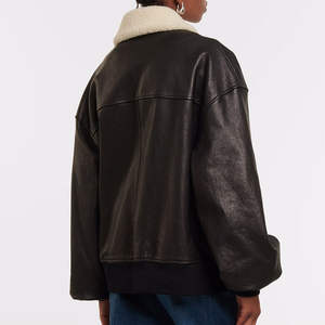 Blouson matelassé tendance 2025 pour femme en cuir de mouton véritable, col montant, doublure polaire tricotée, respirant, coupe-vent, durable, personnalisable - Product Image 4