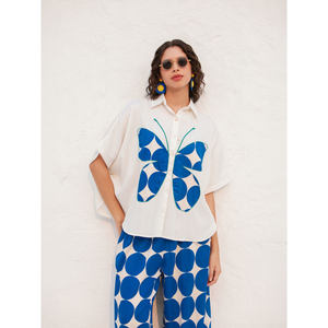 Monaco Applique Embroidered Knitted <b>Poncho</b> Shirt for <b>Ladies</b>-Loose Fit Vintage Casual Style - Product Image 1