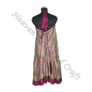 SD019 femmes été Boho Hippie Vintage soie licou robe recyclé Saree longue robe de soirée pour les filles - Product Image 6