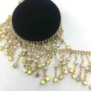 Berlian berkilau tidak beraturan pinggiran berlian imitasi pita rumbai rantai untuk DIY pakaian dekorasi pernikahan