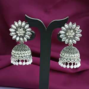 Indian Wholesaler Jewellery Floral Faux Pearl Crystal <b>Stud</b> Bridal Jhumka <b>Earrings</b> Oxidized Dangle Jewelry Set for Women - Product Image 2