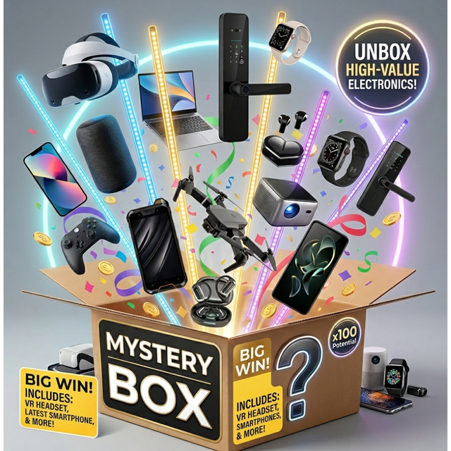 Lucky Basic Mystery Box 2026 New TFT Smart Electronic Gadgets Includes Selfie Stick Smart Watch Action Camera-Random Collecting