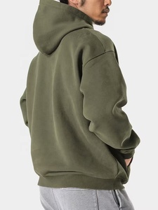 เสื้อฮู้ดดี้สีเขียวมะกอกแบบยูนิเซ็กซ์ ผ้าฝ้ายฟลีซ 100% ทรงโอเวอร์ไซส์ สวมใส่สบาย มีกระเป๋า เหมาะสำหรับฤดูใบไม้ร่วง - Product Image 2