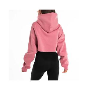 Sweat à capuche court à la taille côtelée pour un usage quotidien Sweat à capuche en polaire douce pour l'hiver - Product Image 2