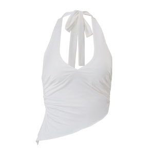 Casual Solid Women Halter Tank <b>Top</b> Y2K Elegant V neck Sleeveless Fold Summer Tees Formal Streetwear Sporty Female <b>Vest</b> - Product Image 1