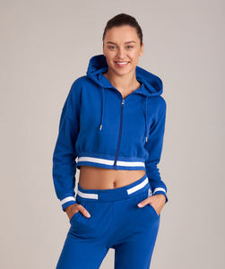 Deux pièces Jogger pantalons de survêtement survêtement ensembles survêtement survêtement femmes personnalisé recadrée fermeture éclair sweats à capuche et pantalon coupe slim ensemble - Product Image 2