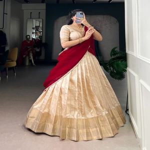 Lehenga Choli de Tela Tejida a Mano con Bordado Zari para Bodas, Fabricante de Moda Femenina de Surat, a la Venta al Precio Más Bajo - Product Image 1