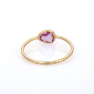 Bijoux minimalistes en forme de saphir rose, bague en or jaune massif 18K, Design Unique pour femmes et filles - Product Image 4