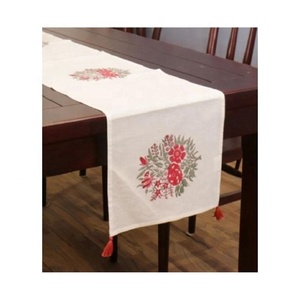 Chemins de table rectangulaires de haute qualité pour banquet de mariage Beige brodé géométrique 100% pur coton design personnalisé vente en gros - Product Image 6