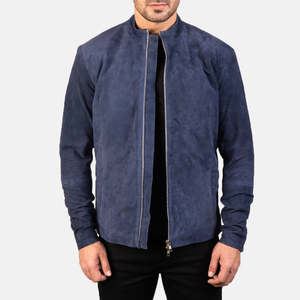 GLOBAL <b>LEATHER</b> Autumn Men's Biker <b>Jacket</b> Charcoal Navy Blue <b>Suede</b> Genuine <b>Leather</b> Tassel Chain Decorations Zippered Reversible - Product Image 3