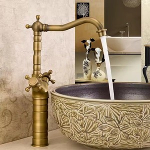 Phong cách Retro đồng thau cao lưu vực Mixer tap cao bồn rửa cần cẩu cổ đồng đồng đôi xử lý Xoay vòi phòng tắm vòi - Product Image 2