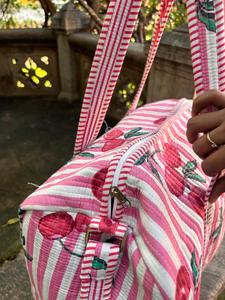 Quilted Design Luxury Cotton Shoulder Tote Duffle Bag Women Large Capacity Weekender Travel <b>Handbag</b> Zipper Portable High Quality - Product Image 3