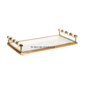 Meilleure vente Feuilles de créateur Plaqué or de haute qualité de qualité supérieure Encadré en métal de forme ronde Articles alimentaires Miroir de service Plateau Fournitures - Product Image 5