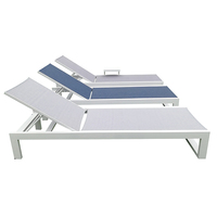 Chaise longue de plage portable d'extérieur en aluminium réglable avec tissu, lit de repos empilable pour piscine et salon