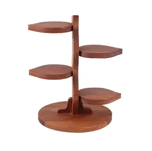 Stand kue 4 tingkat tampilan unik dan elegan terbuat dari kayu dengan desain daun aksesoris dapur peralatan makan menggunakan Stan keluaran baru