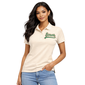 Polo Sororité Grecque Ivory 08 pour Femmes, Rose et Vert, Vêtement Polo Casual Chic pour Sororité Universitaire - Product Image 1