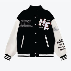Custom Woolen Baseball Jacket Stand Collar Fashionable Varsity Style Casual Button Closure Cloth Embroidery Applique Front - Product Image 2