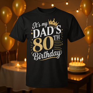 T-shirt pour homme adulte, manches courtes, col rond, impression numérique, cadeau de fête pour le 80e anniversaire de papa - Product Image 3