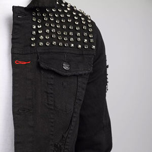 Chaqueta Vaquera Larga Elástica Personalizada al por Mayor para Hombre, Chaqueta de Mezclilla de Algodón para Invierno, Chaqueta Vaquera Lisa con Pedrería para Hombre - Product Image 2